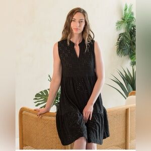 Greige Elegant Black Eyelet Swim Cover-Up Size Large